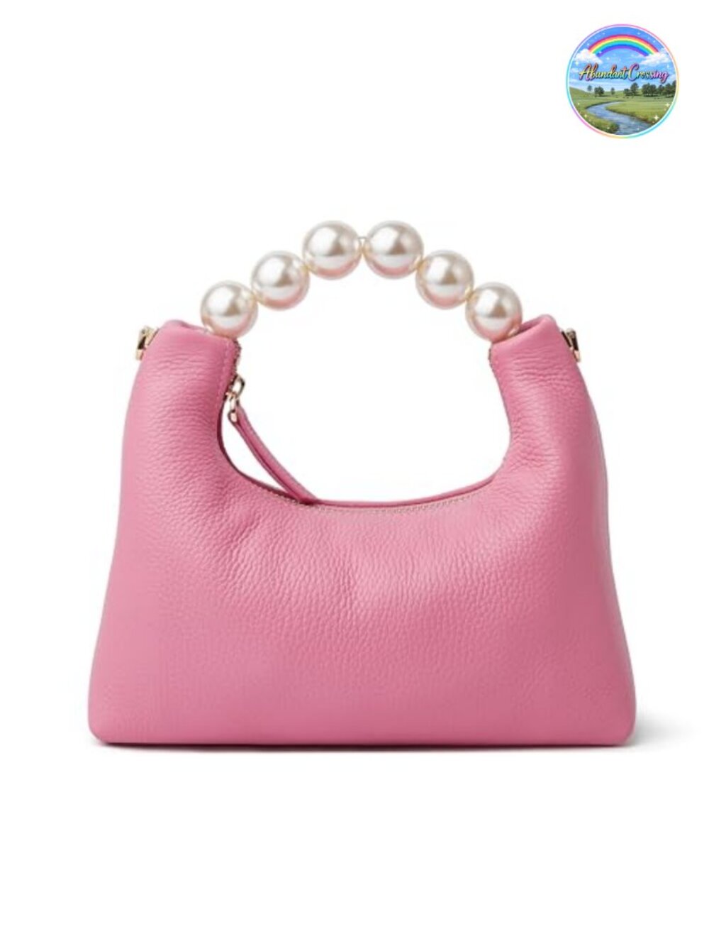 Genuine Leather Top Handle Clutch Purse with Pearl Handle & Chain Strap